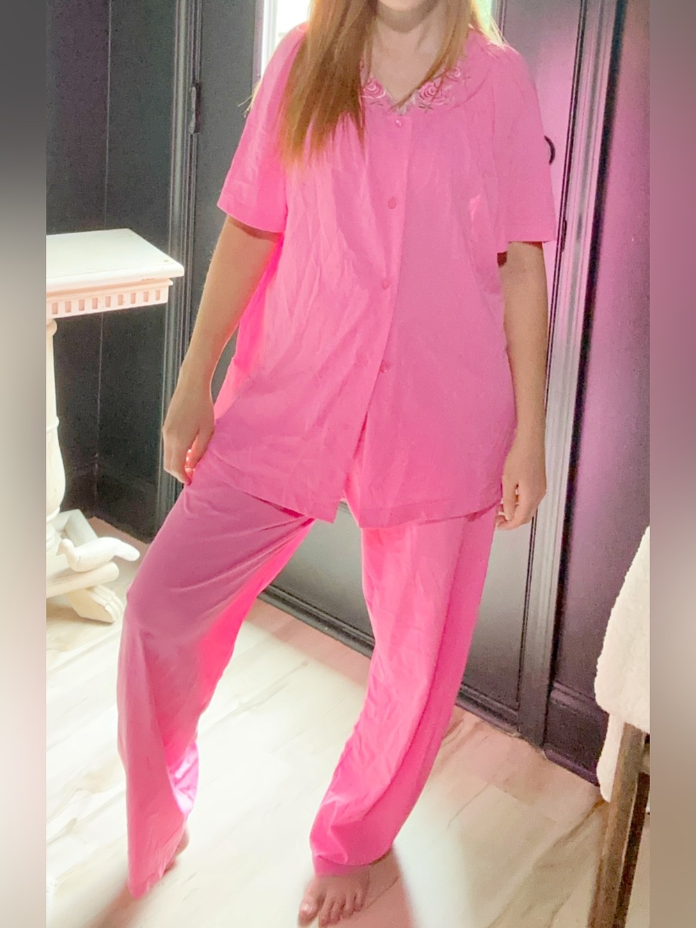 Women's Pink Button-Front Pajama Set